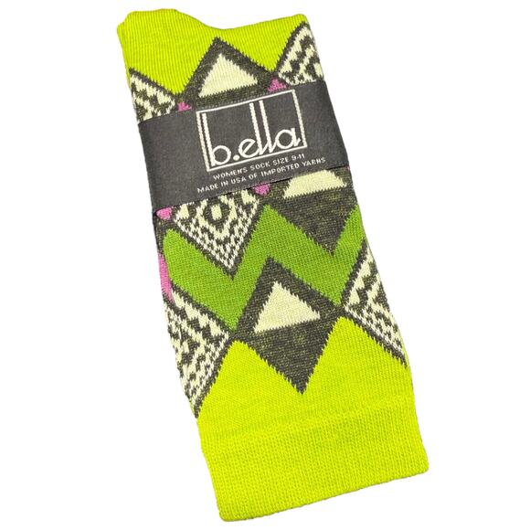 NWT B. Ella Lime Green and Purple Socks - Sock 9-11 - Fits Shoe Size 5-10 - Picture 1 of 5